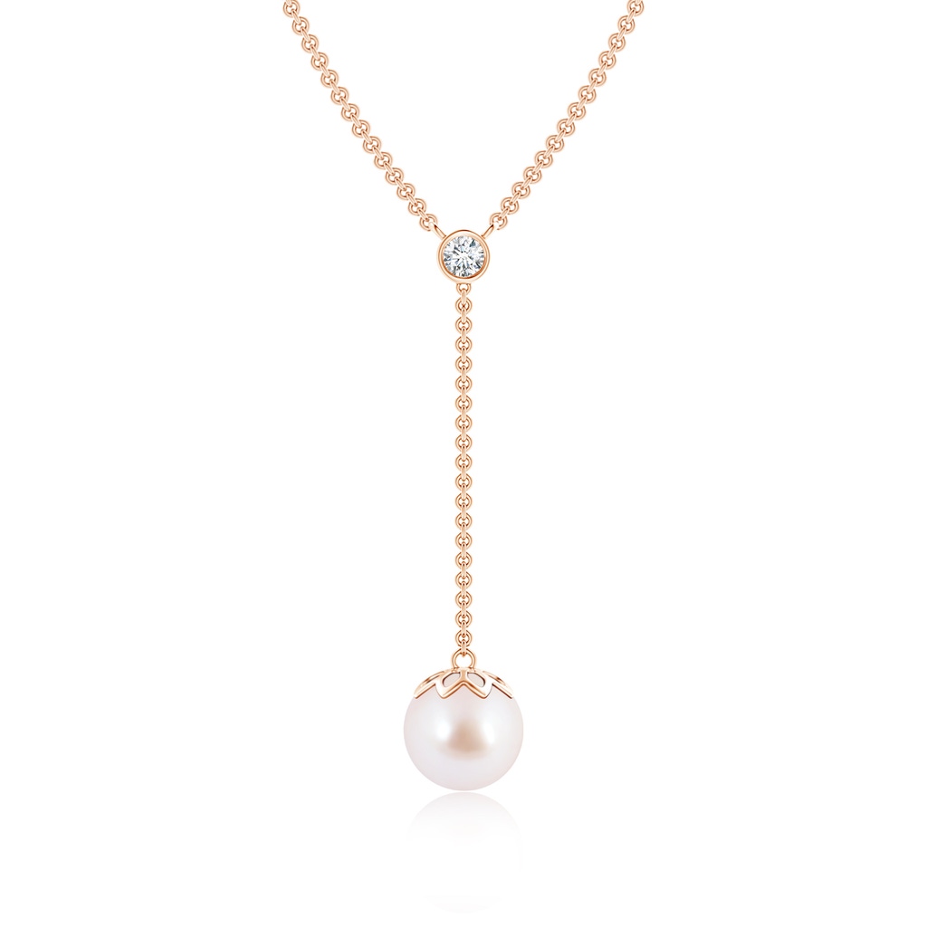 8mm AAA Japanese Akoya Pearl Lariat Necklace with Diamond in Rose Gold