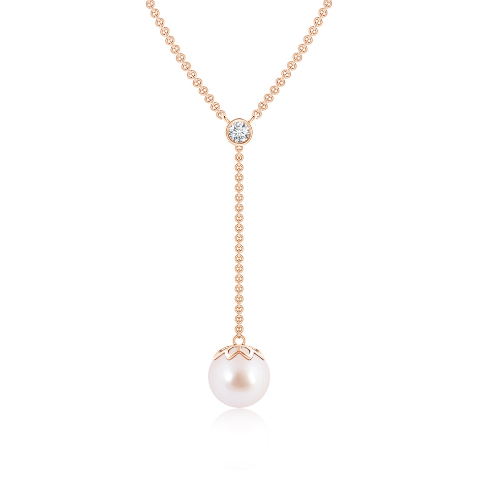 8mm AAA Japanese Akoya Pearl Lariat Necklace with Diamond in Rose Gold 