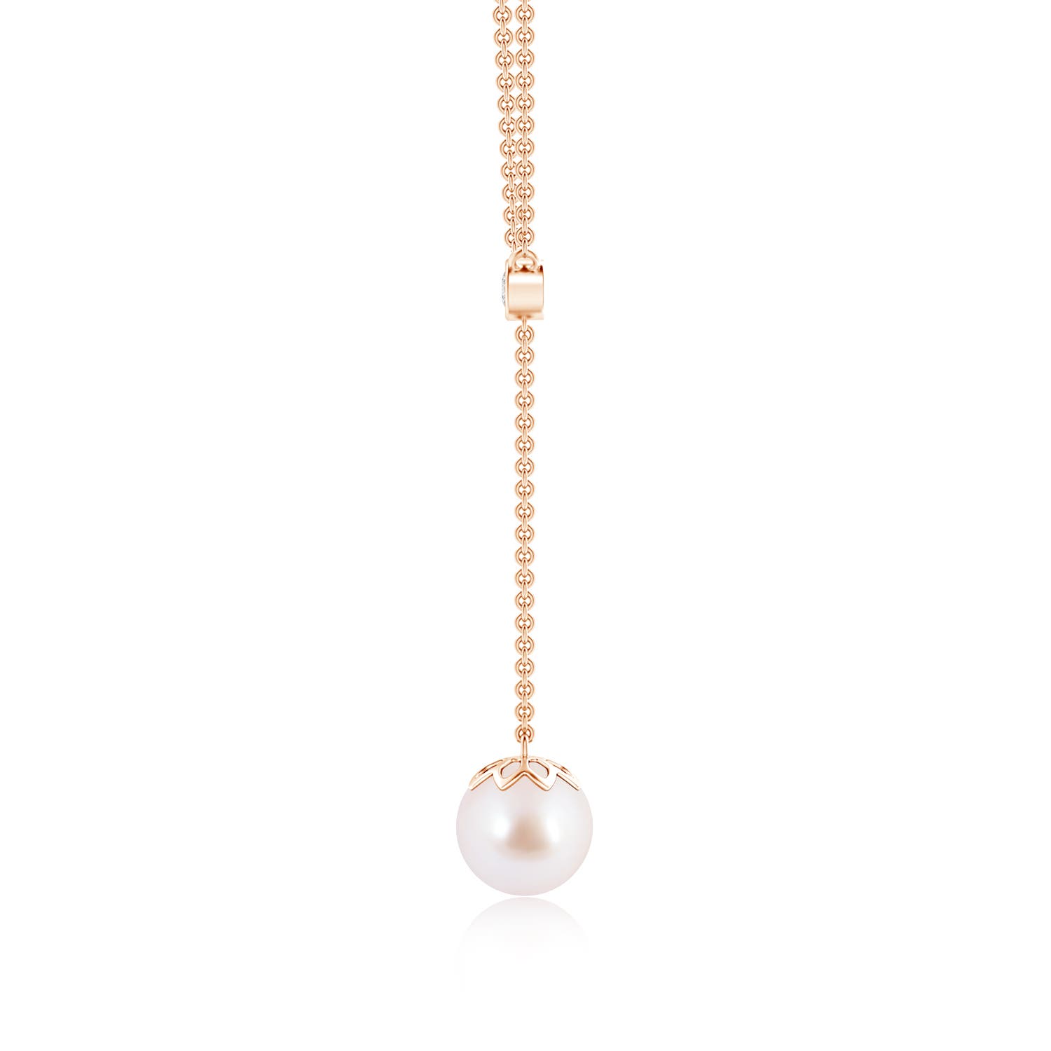 8mm AAA Japanese Akoya Pearl Lariat Necklace with Diamond in Rose Gold - side 1