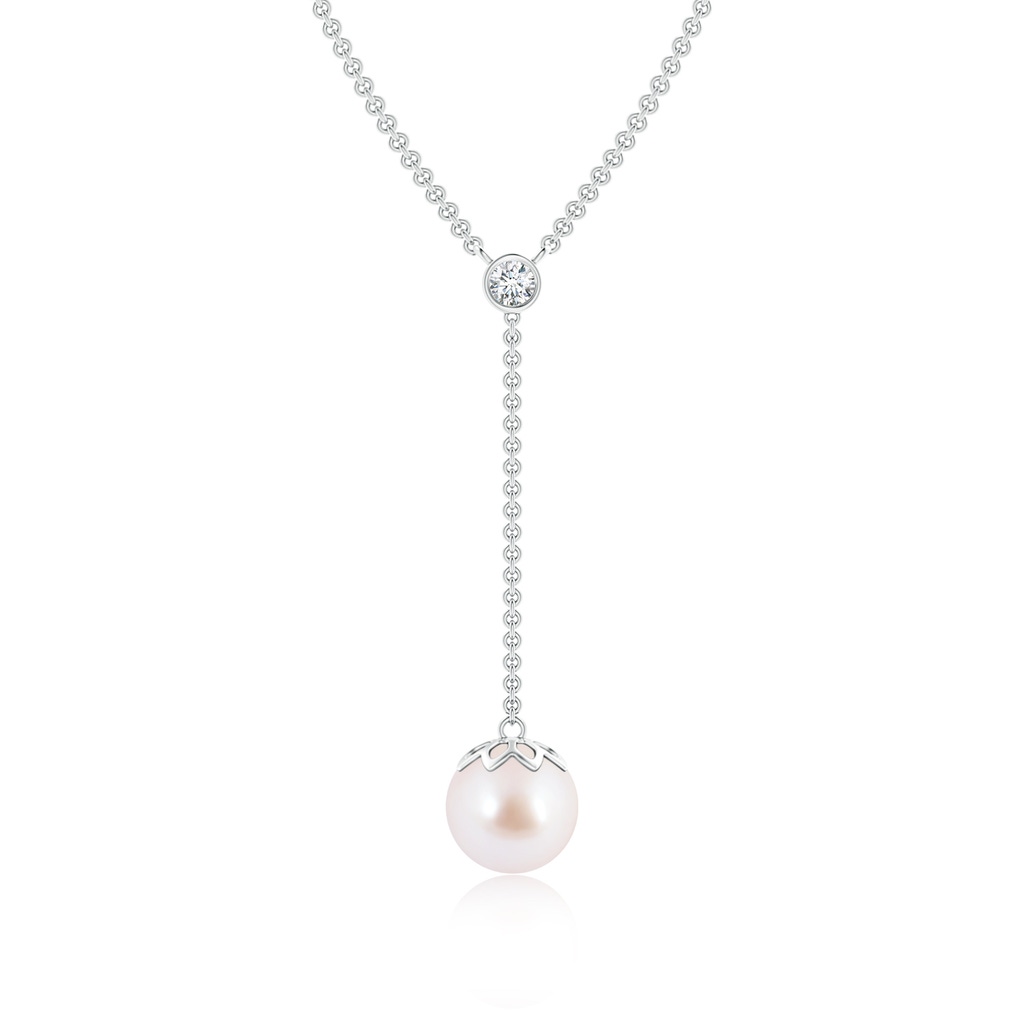8mm AAA Japanese Akoya Pearl Lariat Necklace with Diamond in White Gold
