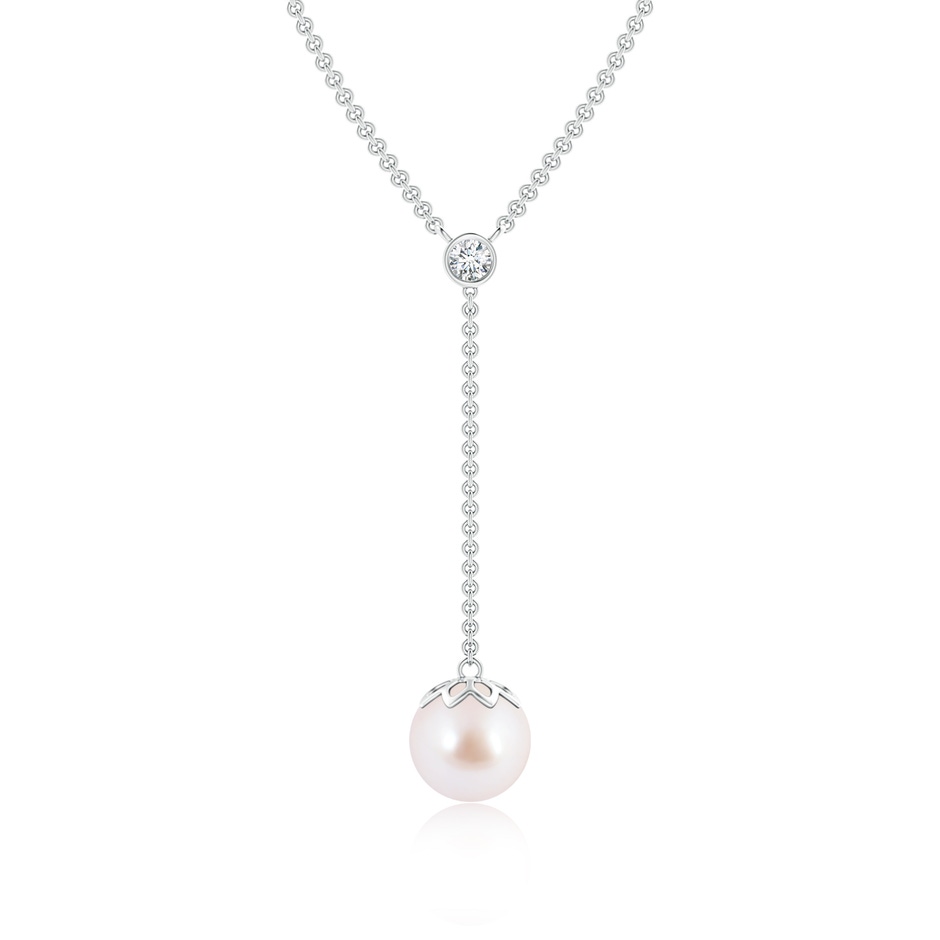 8mm AAA Japanese Akoya Pearl Lariat Necklace with Diamond in White Gold 