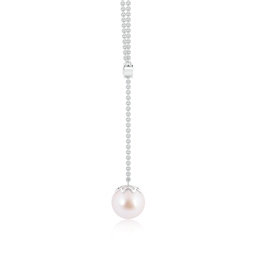 8mm AAA Japanese Akoya Pearl Lariat Necklace with Diamond in White Gold Product Image