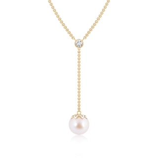 8mm AAA Japanese Akoya Pearl Lariat Necklace with Diamond in Yellow Gold