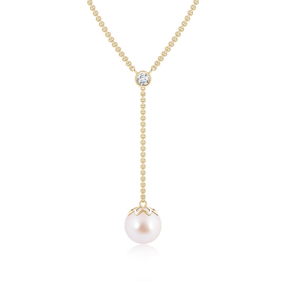 8mm AAA Japanese Akoya Pearl Lariat Necklace with Diamond in Yellow Gold 