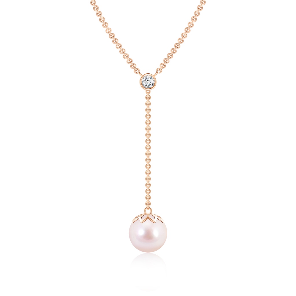 8mm AAAA Japanese Akoya Pearl Lariat Necklace with Diamond in Rose Gold
