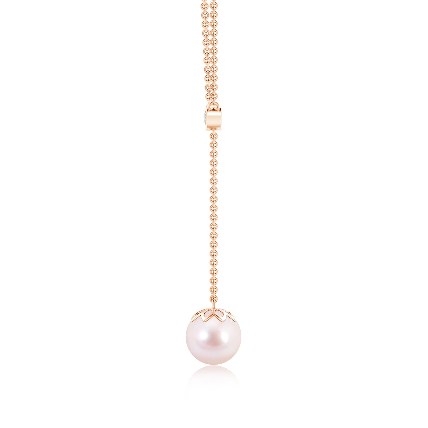 8mm AAAA Japanese Akoya Pearl Lariat Necklace with Diamond in Rose Gold