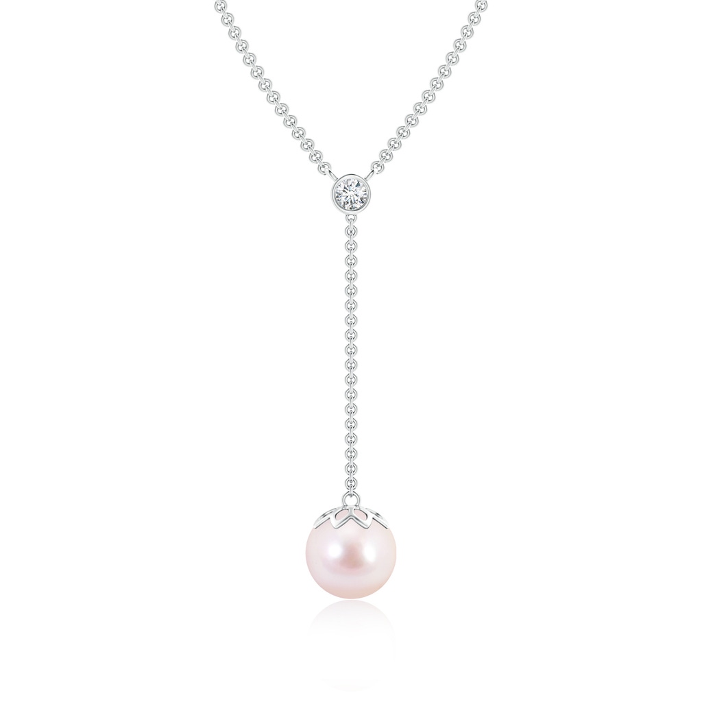 8mm AAAA Japanese Akoya Pearl Lariat Necklace with Diamond in White Gold