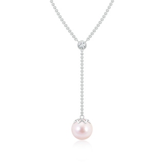 8mm AAAA Japanese Akoya Pearl Lariat Necklace with Diamond in White Gold