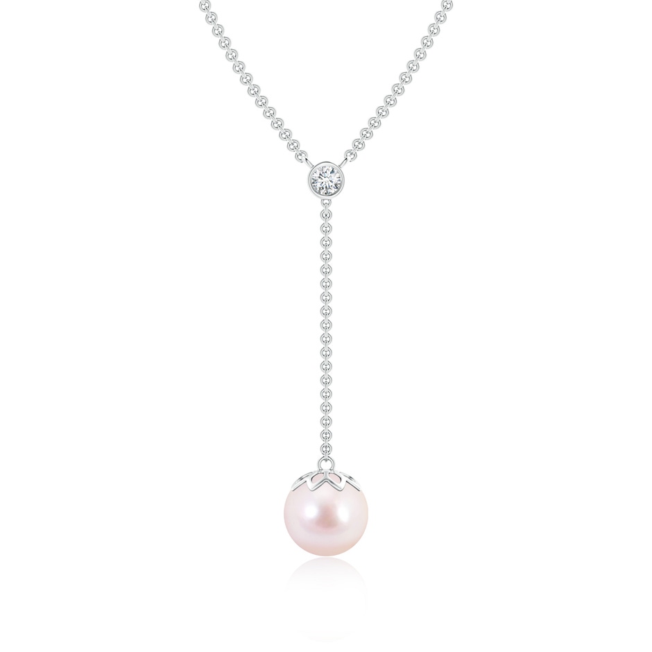 8mm AAAA Japanese Akoya Pearl Lariat Necklace with Diamond in White Gold 
