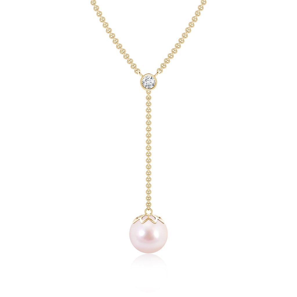 8mm AAAA Japanese Akoya Pearl Lariat Necklace with Diamond in Yellow Gold