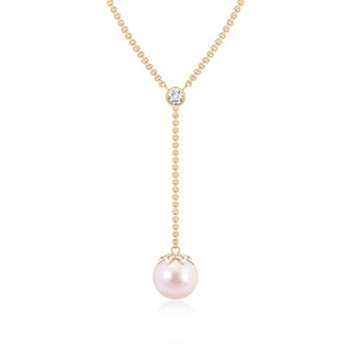 8mm AAAA Japanese Akoya Pearl Lariat Necklace with Diamond in Yellow Gold