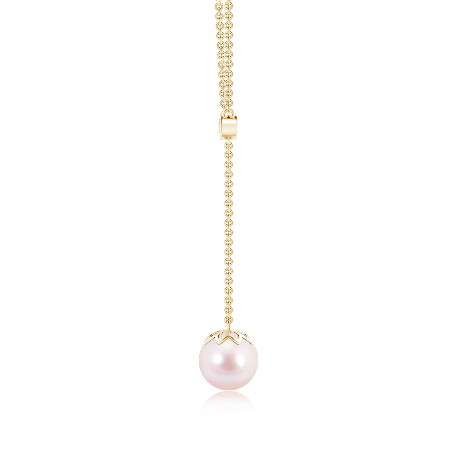 8mm AAAA Japanese Akoya Pearl Lariat Necklace with Diamond in Yellow Gold