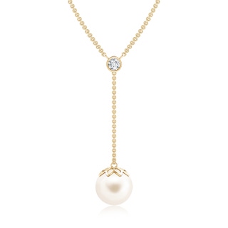 10mm AAA Freshwater Cultured Pearl Lariat Necklace with Diamond in 9K Yellow Gold