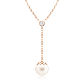 10mm AAA Freshwater Cultured Pearl Lariat Necklace with Diamond in Rose Gold