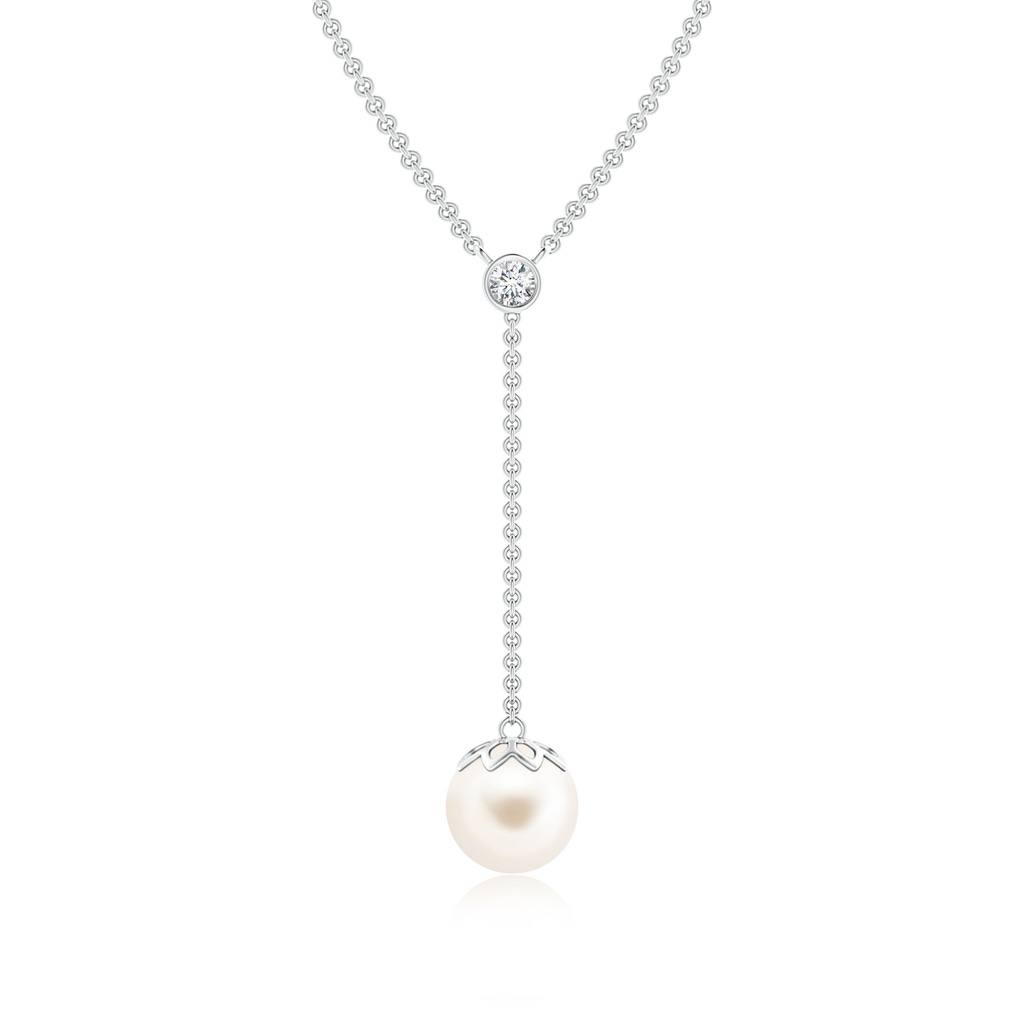 8mm AAA Freshwater Cultured Pearl Lariat Necklace with Diamond in White Gold