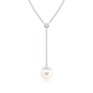 8mm AAA Freshwater Cultured Pearl Lariat Necklace with Diamond in White Gold