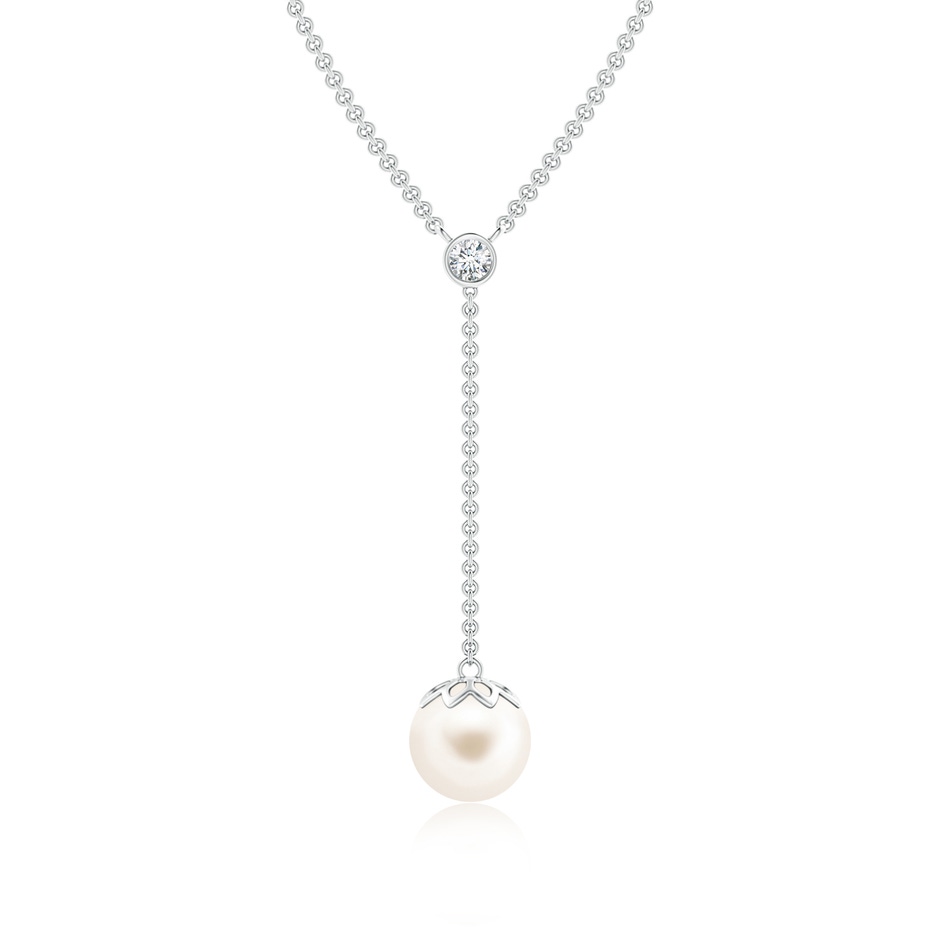 8mm AAA Freshwater Cultured Pearl Lariat Necklace with Diamond in White Gold 