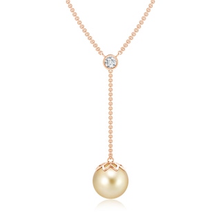 10mm AAAA Golden South Sea Cultured Pearl Lariat Necklace with Diamond in Rose Gold