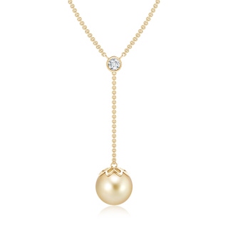 10mm AAAA Golden South Sea Cultured Pearl Lariat Necklace with Diamond in Yellow Gold
