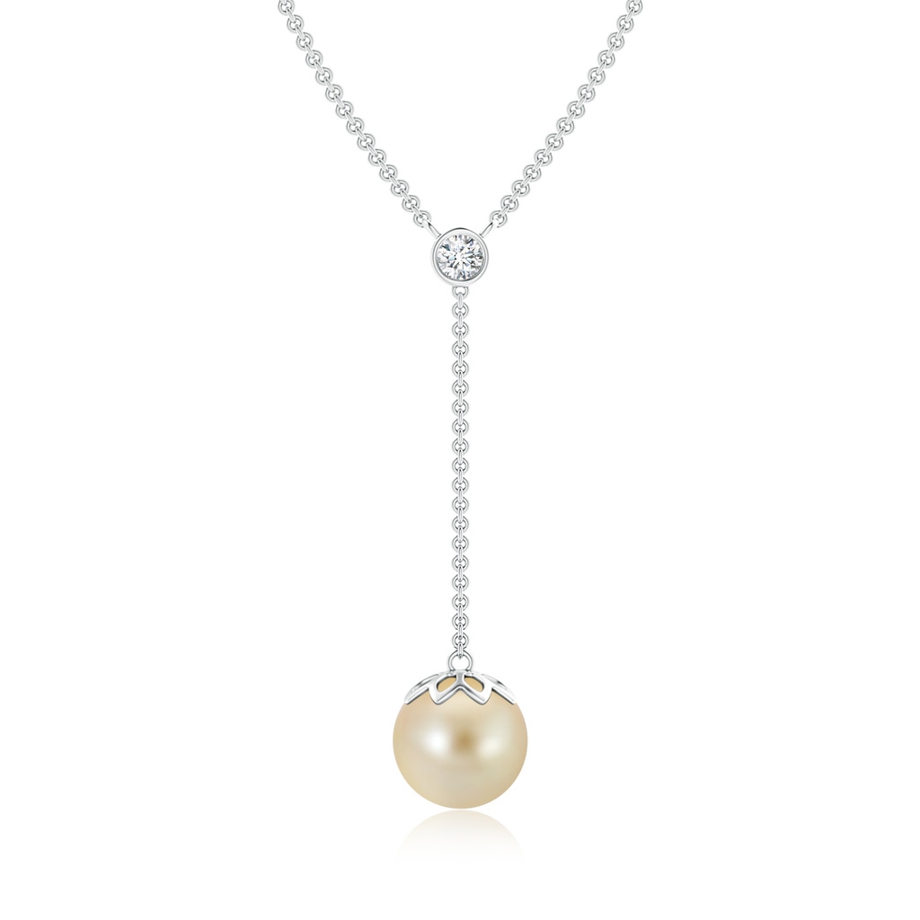 9mm AAA Golden South Sea Cultured Pearl Lariat Necklace with Diamond in White Gold 