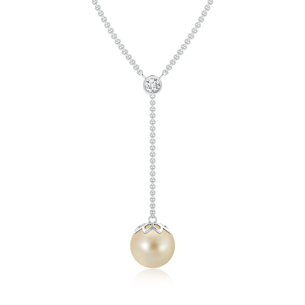 9mm AAA Golden South Sea Cultured Pearl Lariat Necklace with Diamond in White Gold