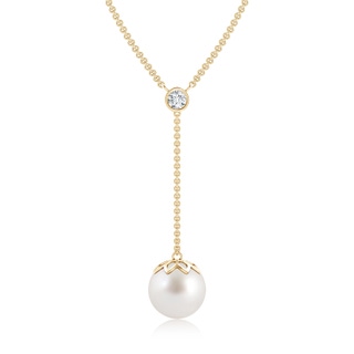 10mm AAA South Sea Cultured Pearl Lariat Necklace with Diamond in Yellow Gold