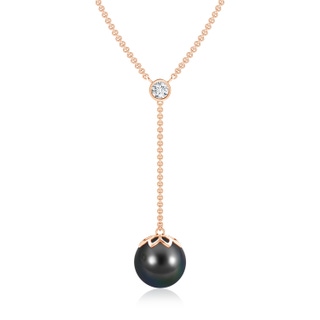 10mm AA Tahitian Pearl Lariat Necklace with Diamond in Rose Gold