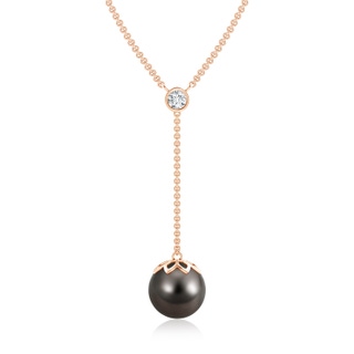 10mm AAA Tahitian Pearl Lariat Necklace with Diamond in Rose Gold