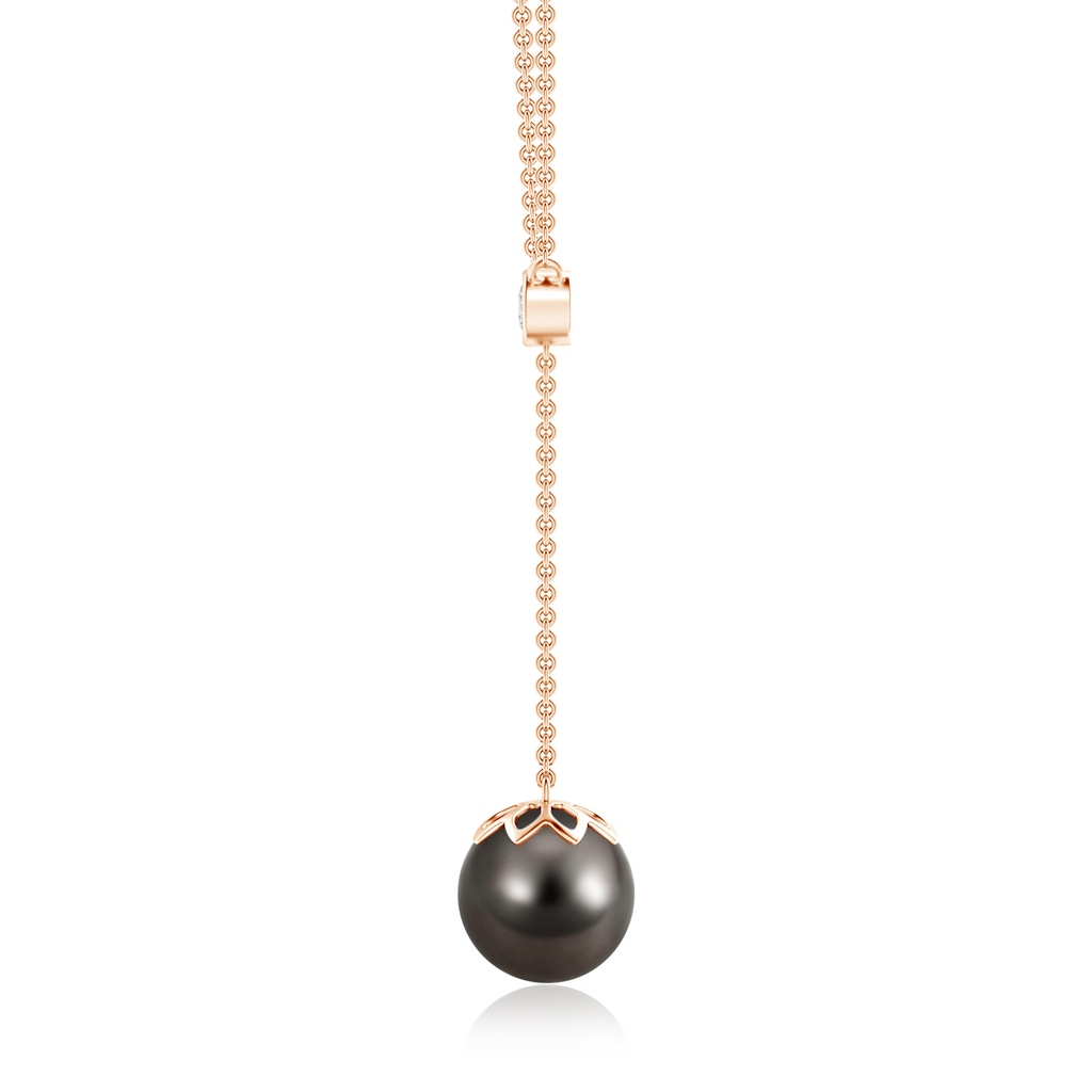10mm AAA Tahitian Pearl Lariat Necklace with Diamond in Rose Gold Product Image