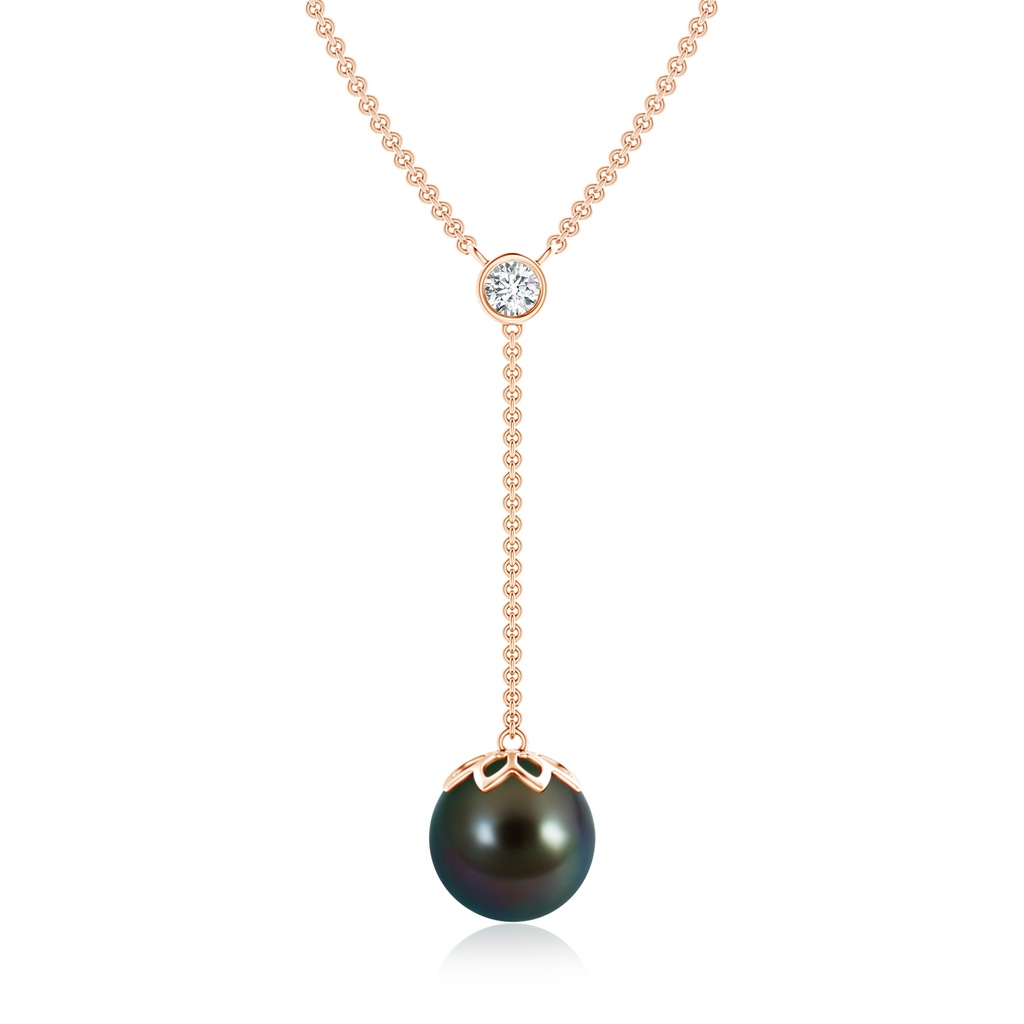 10mm AAAA Tahitian Pearl Lariat Necklace with Diamond in Rose Gold