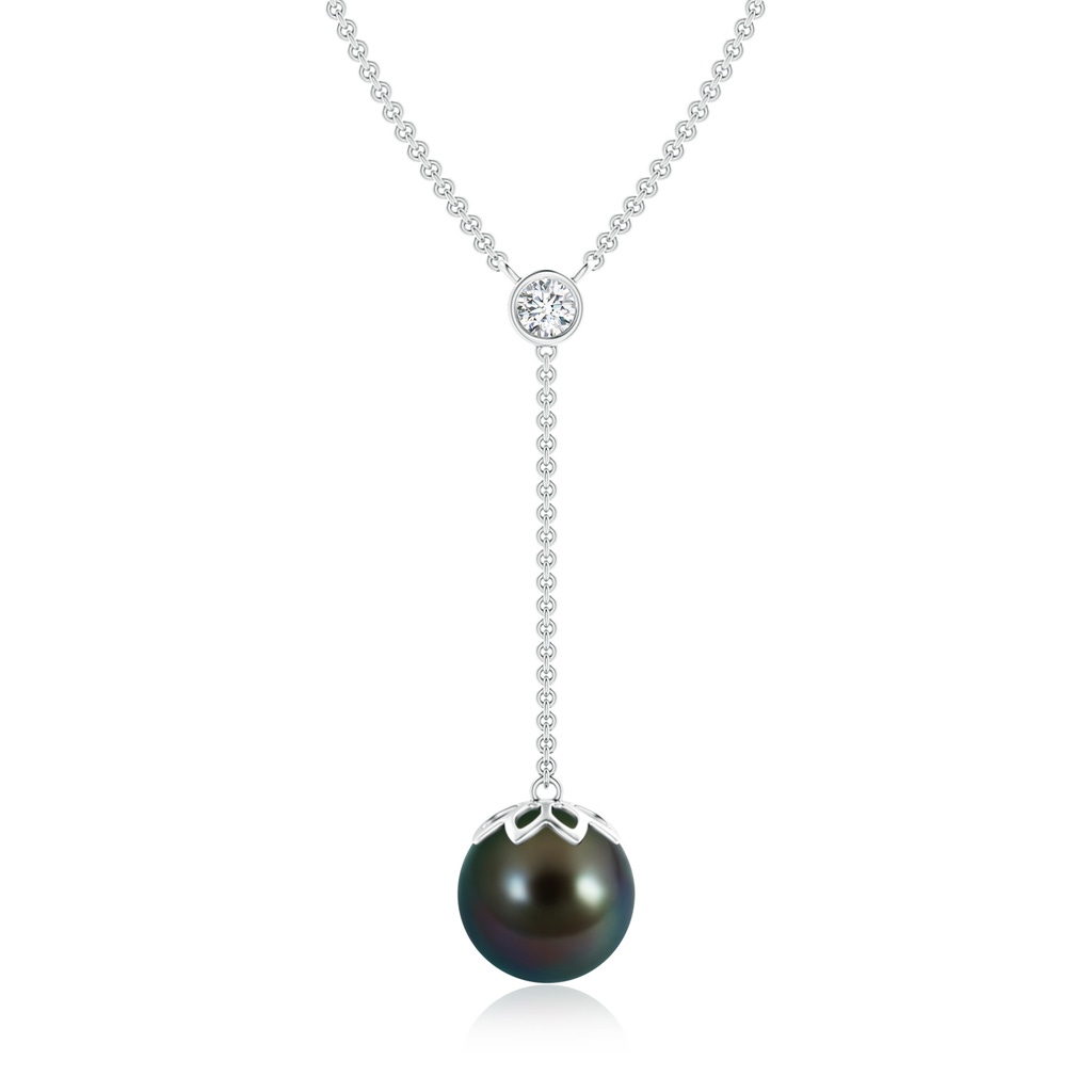 10mm AAAA Tahitian Pearl Lariat Necklace with Diamond in White Gold
