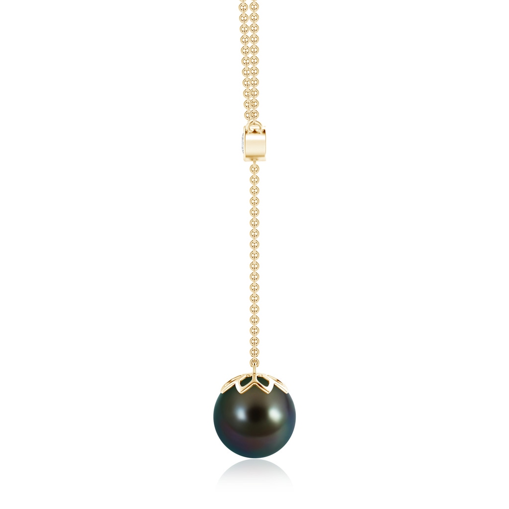 10mm AAAA Tahitian Pearl Lariat Necklace with Diamond in Yellow Gold Product Image