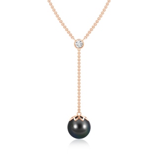 9mm AA Tahitian Pearl Lariat Necklace with Diamond in Rose Gold