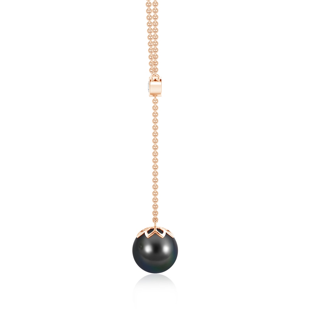 9mm AA Tahitian Pearl Lariat Necklace with Diamond in Rose Gold Product Image