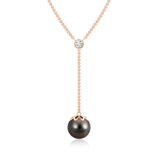 9mm AAA Tahitian Pearl Lariat Necklace with Diamond in Rose Gold