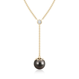 9mm AAA Tahitian Pearl Lariat Necklace with Diamond in Yellow Gold