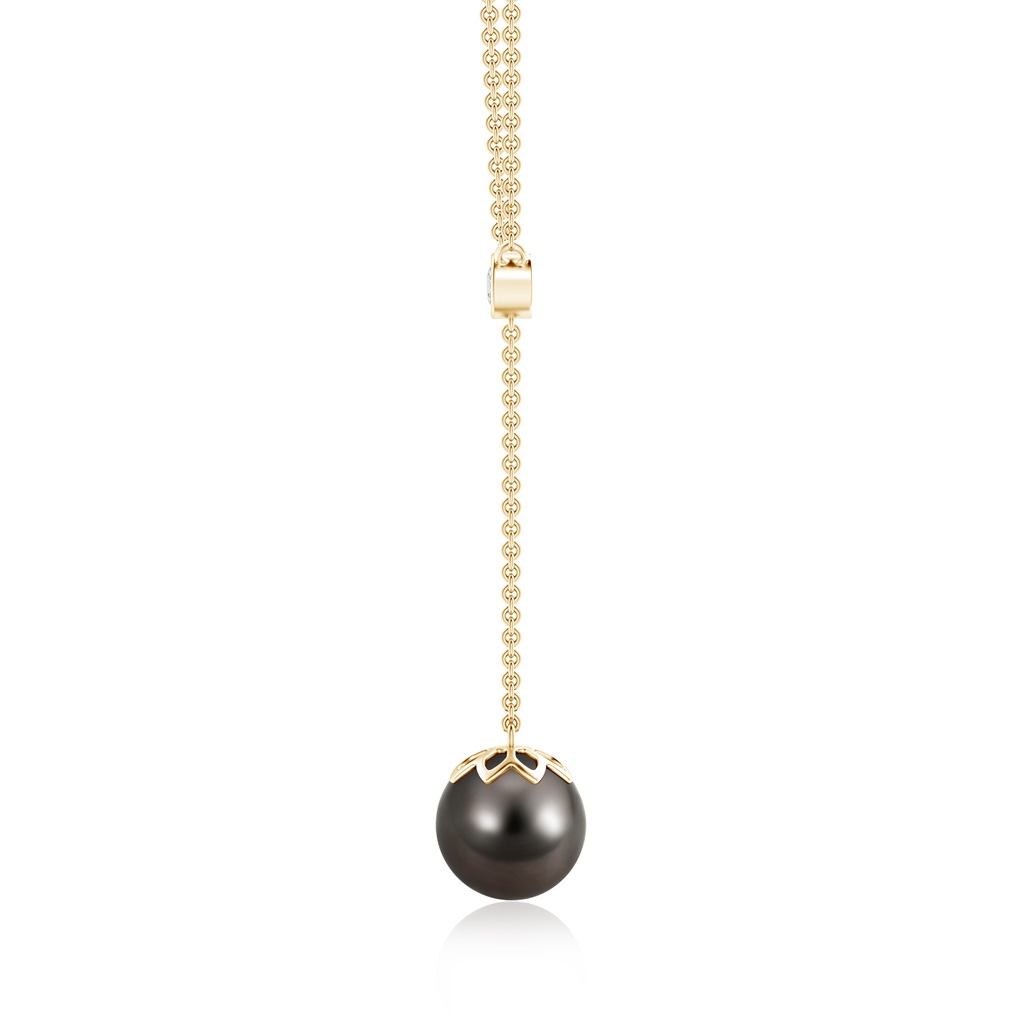9mm AAA Tahitian Pearl Lariat Necklace with Diamond in Yellow Gold Product Image