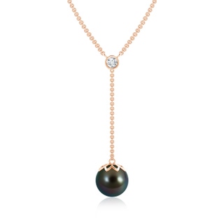 9mm AAAA Tahitian Pearl Lariat Necklace with Diamond in Rose Gold