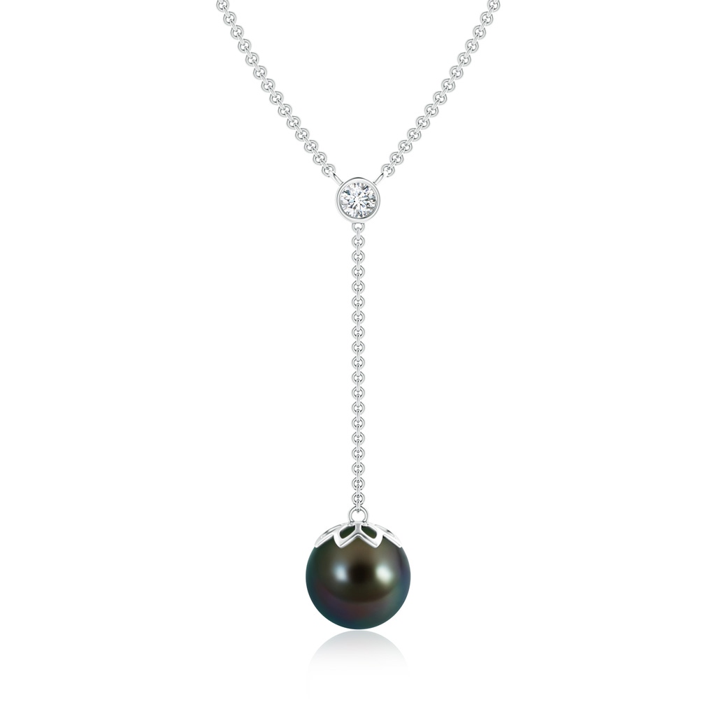 9mm AAAA Tahitian Pearl Lariat Necklace with Diamond in White Gold