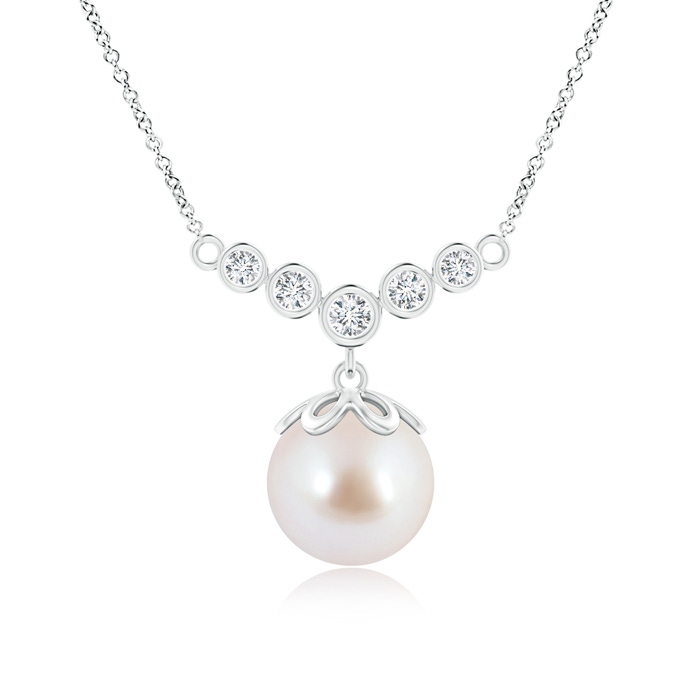 8mm AAA Akoya Cultured Pearl Necklace with Graduated Diamonds in White Gold