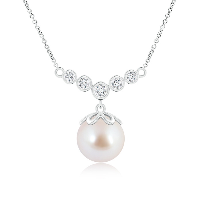 8mm AAA Akoya Cultured Pearl Necklace with Graduated Diamonds in White Gold 