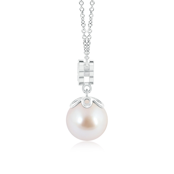 8mm AAA Akoya Cultured Pearl Necklace with Graduated Diamonds in White Gold product image