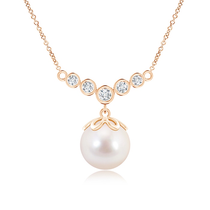 8mm AAAA Akoya Cultured Pearl Necklace with Graduated Diamonds in Rose Gold