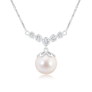 8mm AAAA Akoya Cultured Pearl Necklace with Graduated Diamonds in White Gold