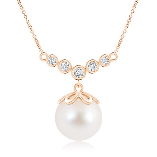 10mm AAA Freshwater Cultured Pearl Necklace with Graduated Diamonds in Rose Gold