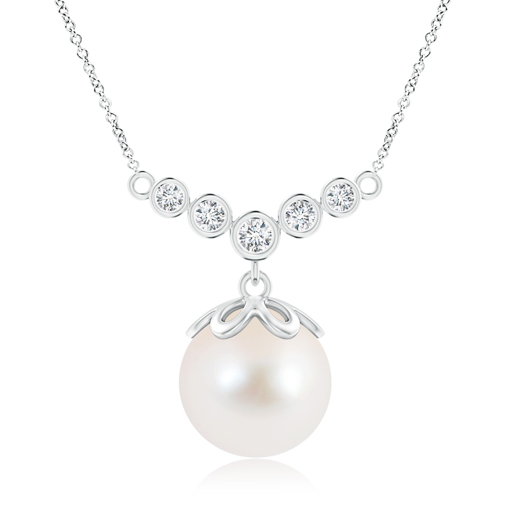 10mm AAA Freshwater Cultured Pearl Necklace with Graduated Diamonds in White Gold