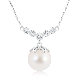 10mm AAA Freshwater Cultured Pearl Necklace with Graduated Diamonds in White Gold