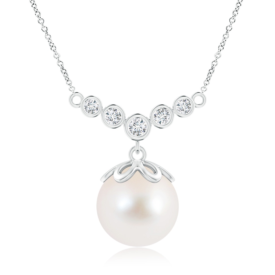 10mm AAA Freshwater Cultured Pearl Necklace with Graduated Diamonds in White Gold 