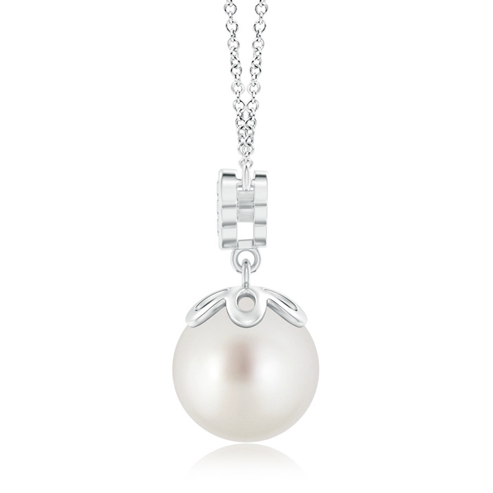 10mm AAA South Sea Pearl Necklace with Graduated Diamonds in White Gold Product Image