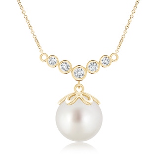 10mm AAA South Sea Pearl Necklace with Graduated Diamonds in Yellow Gold